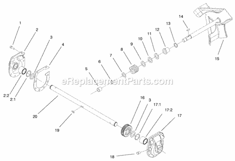 22" Gear Case Assembly Diagram and Parts List for 28230 000000001-000999999 - 2000 Lawn Boy Snow Blower